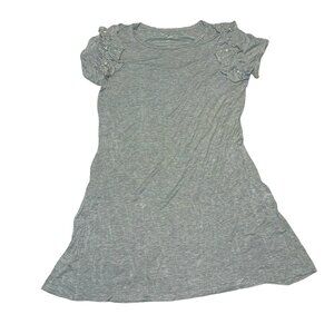 Alya Francesca’s Grey Short Sleeve Tshirt Dress Pearls Ruffles Size Small Womens